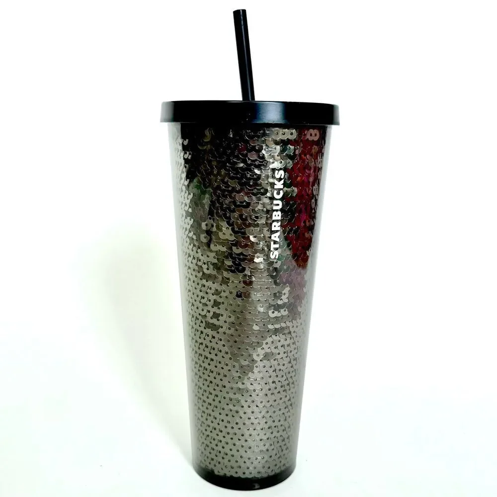 STARBUCKS 24oz TUMBLER LIMITED EDITION BEST MOST FAVORITE SILVER SEQUINS